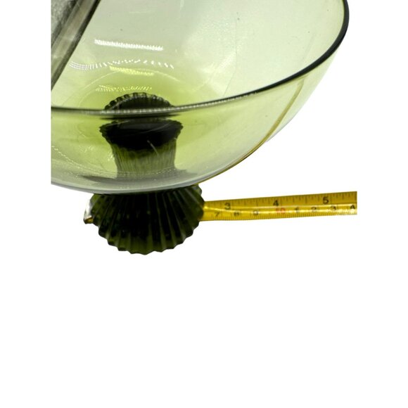 Vintage Lenox Emerald Green Glass Ribbed Pedestal Bowl 5” Tall - Picture 5 of 9